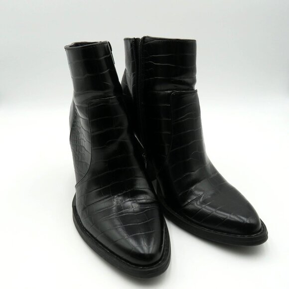 Madden Girl Boots Womens Sz 10 Black Reptile Imitation Leather Ankle Block Heel - Picture 1 of 10